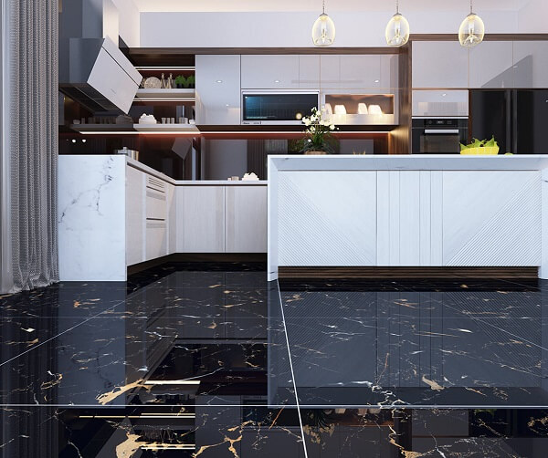 Hình ảnh về Gạch granite màu đen cho diện tích bếp rộng